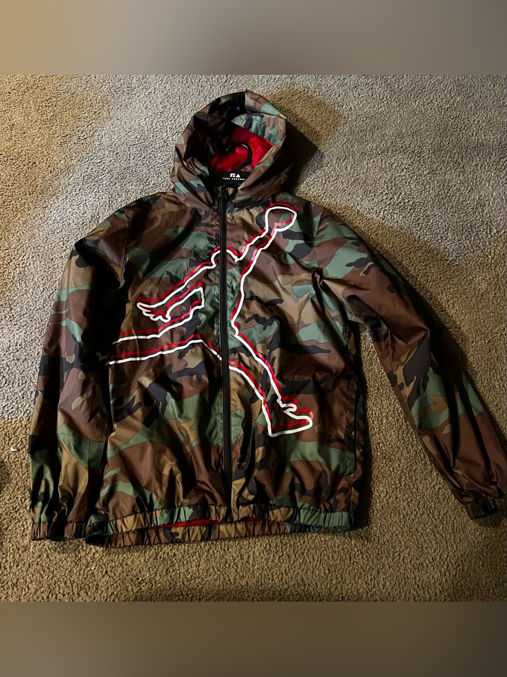 Jordan Camo Hooded Windbreaker with Red-Trim Jumpman